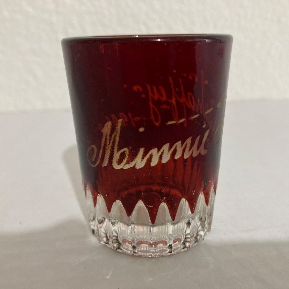 Antique Ruby Stained Pattern Glass Toothpick Holder Minnie Mahaffey 1906